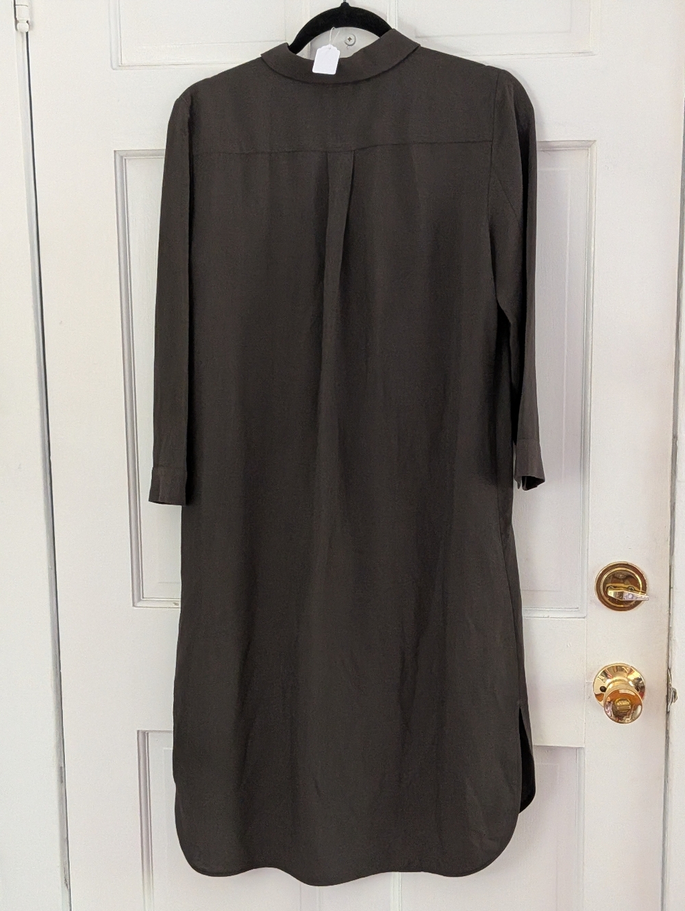 Lafayette 148 New York Silk Linen Shirt Dress Brown Button Front Midi Size 4 - Picture 7 of 7
